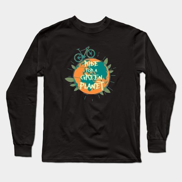 Ride For A Green Planet, Bicycle Long Sleeve T-Shirt by KoumlisArt